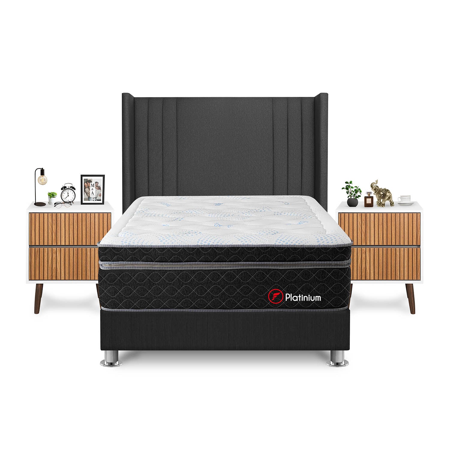 DORMITORIO AMERICANO FORLI PLATINIUM 2 PLAZAS + VELADORES - 1