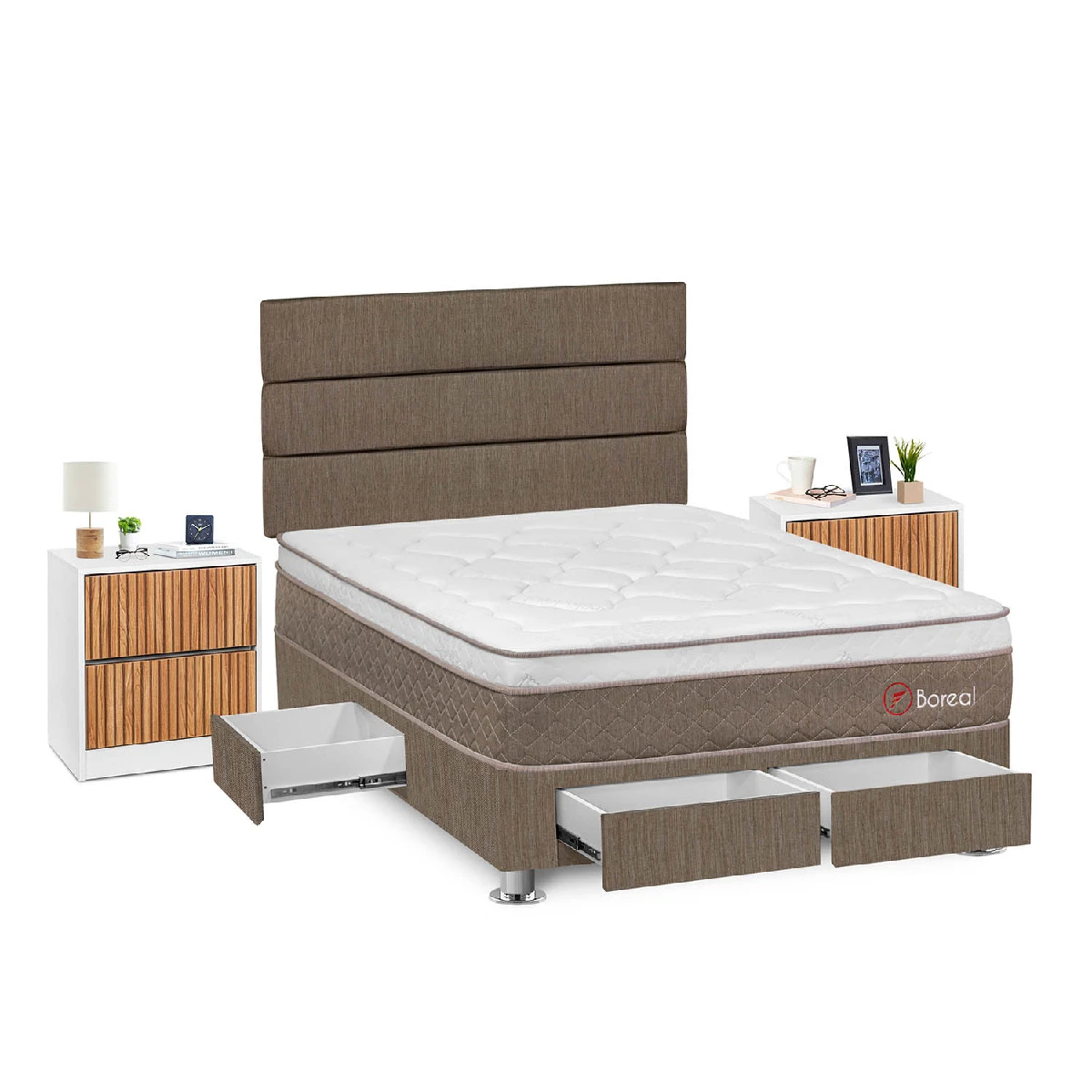 DORMITORIO CON CAJONES FORLI BOREAL 2 PLAZAS + VELADORES - 2