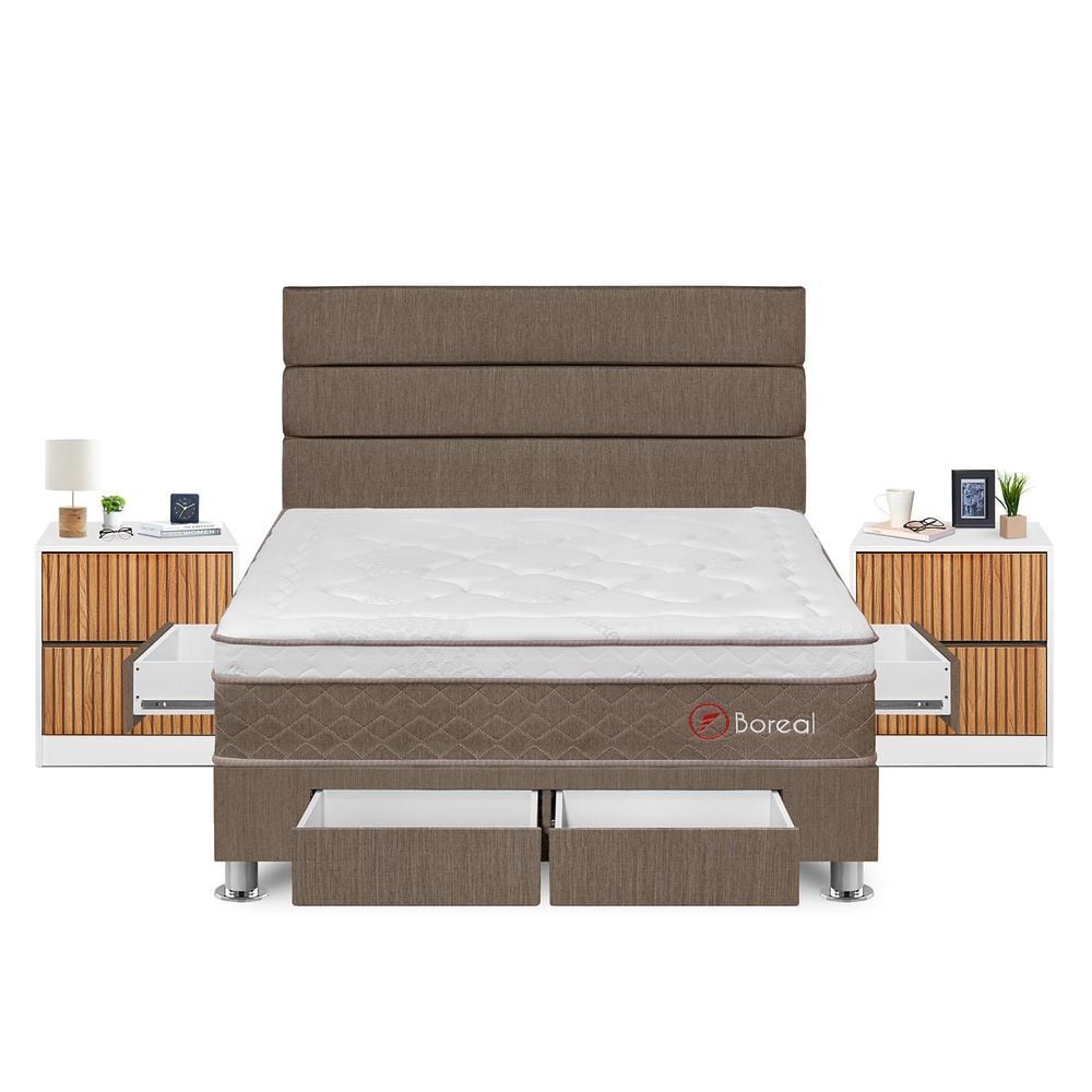 DORMITORIO CON CAJONES FORLI BOREAL QUEEN + VELADORES - 1