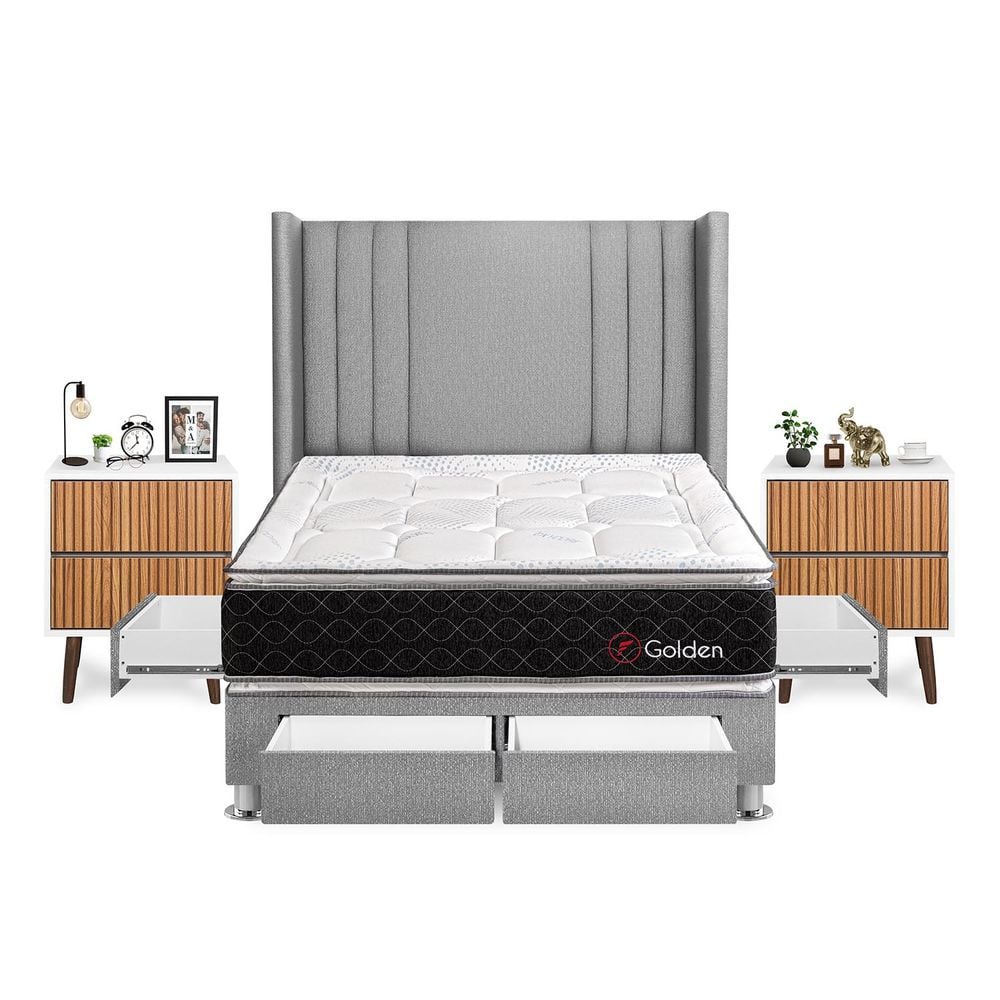 DORMITORIO FORLI GOLDEN 2 PLAZAS + VELADORES - 1