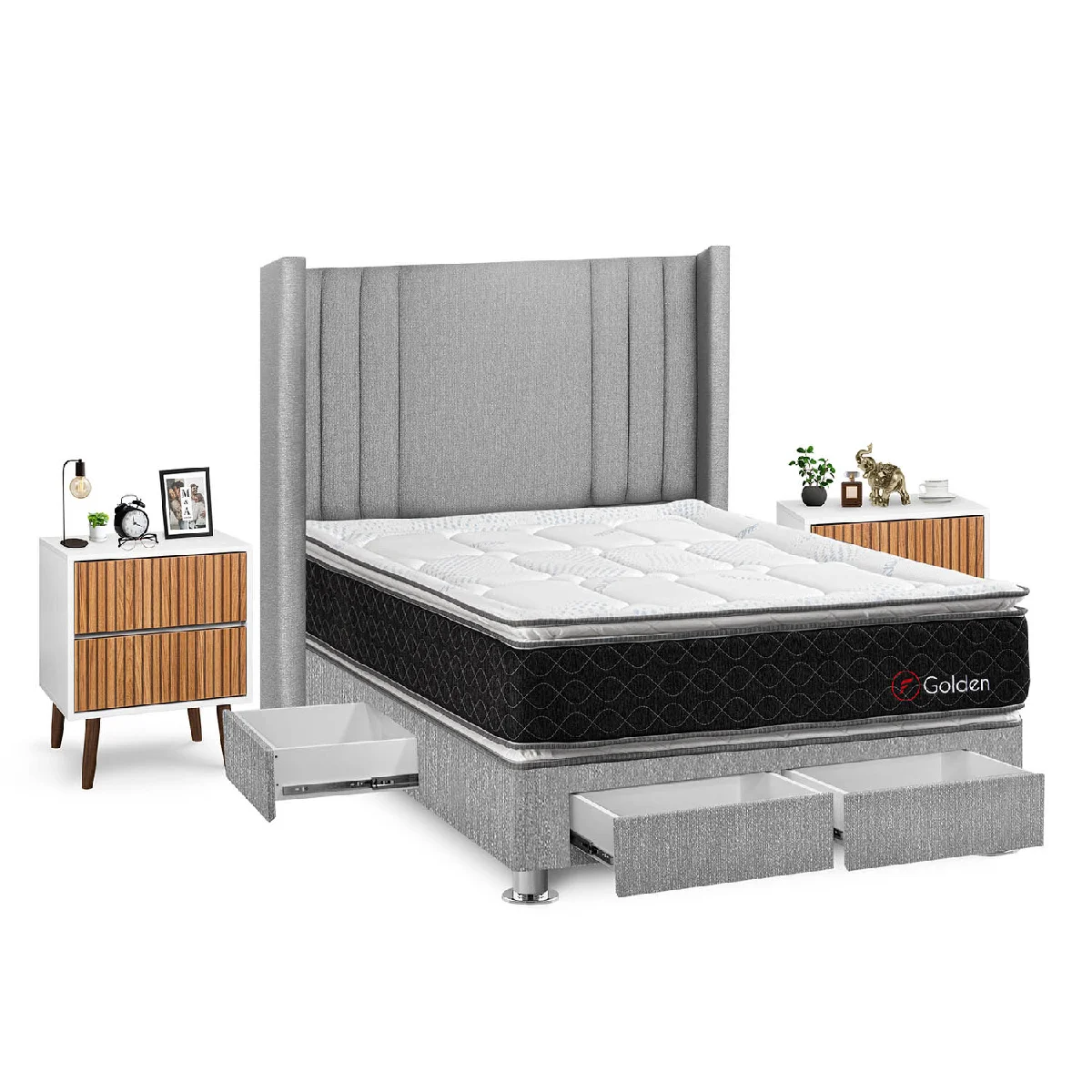 DORMITORIO FORLI GOLDEN 2 PLAZAS + VELADORES - 2