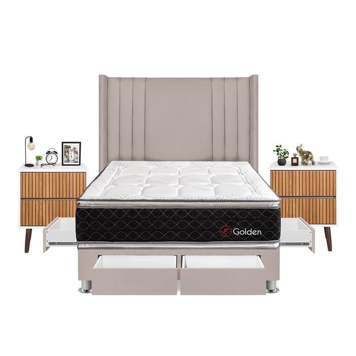 DORMITORIO FORLI GOLDEN 2 PLAZAS + VELADORES - 1