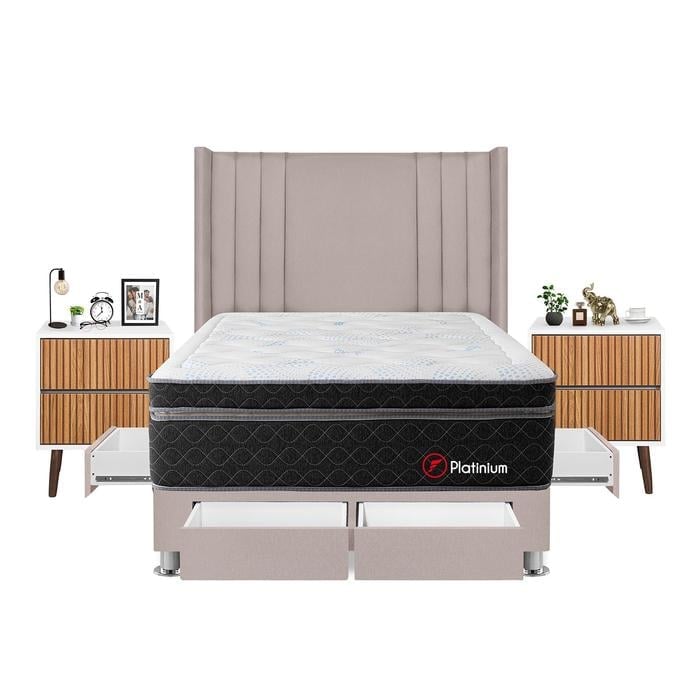 DORMITORIO FORLI PLATINIUM 2 PLAZAS + VELADORES - 1