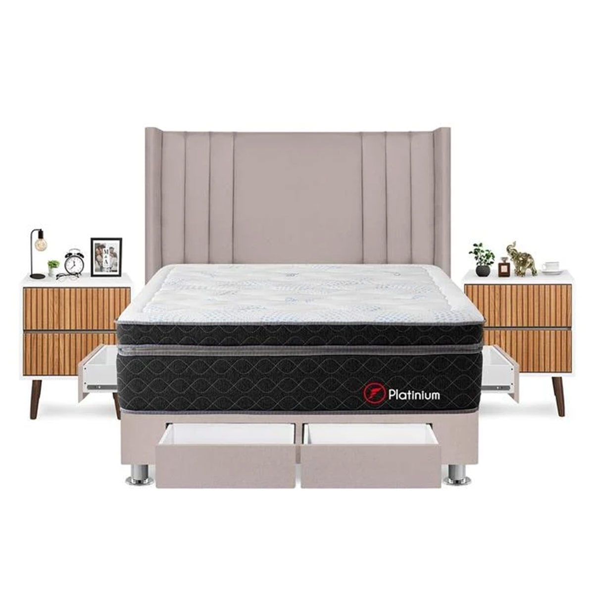 DORMITORIO FORLI PLATINIUM QUEEN + VELADORES - 1