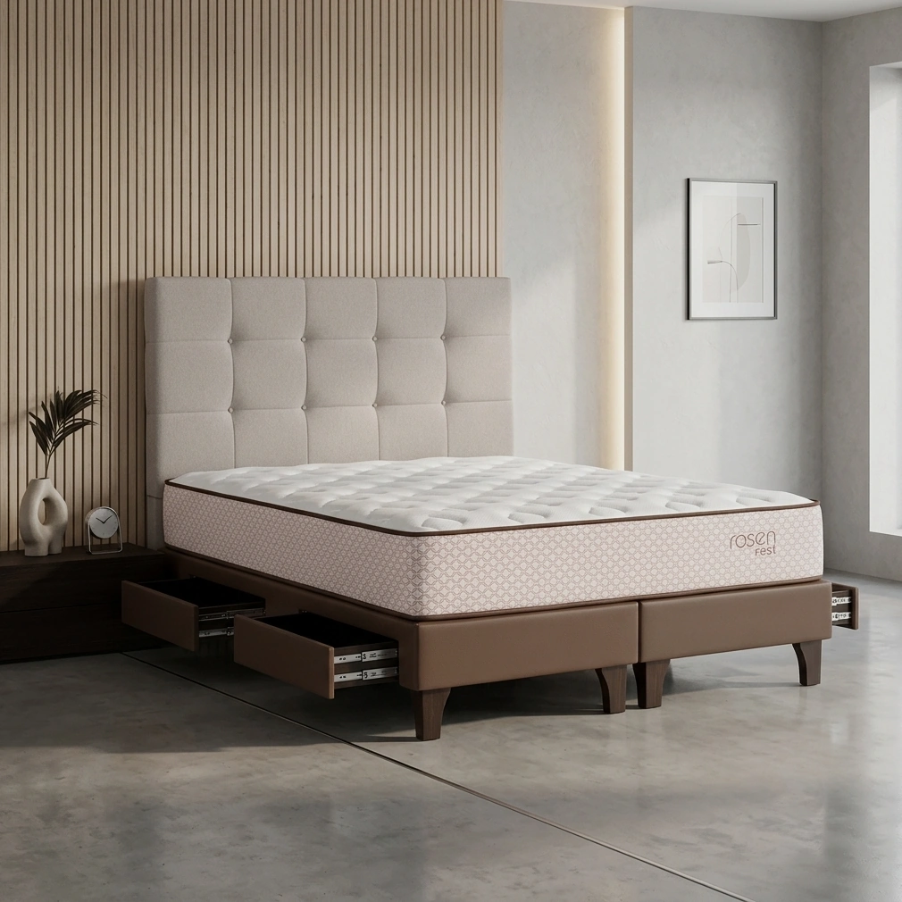 DORMITORIO EUROPEO CON CAJONES ROSEN REST QUEEN ISSEY - 1