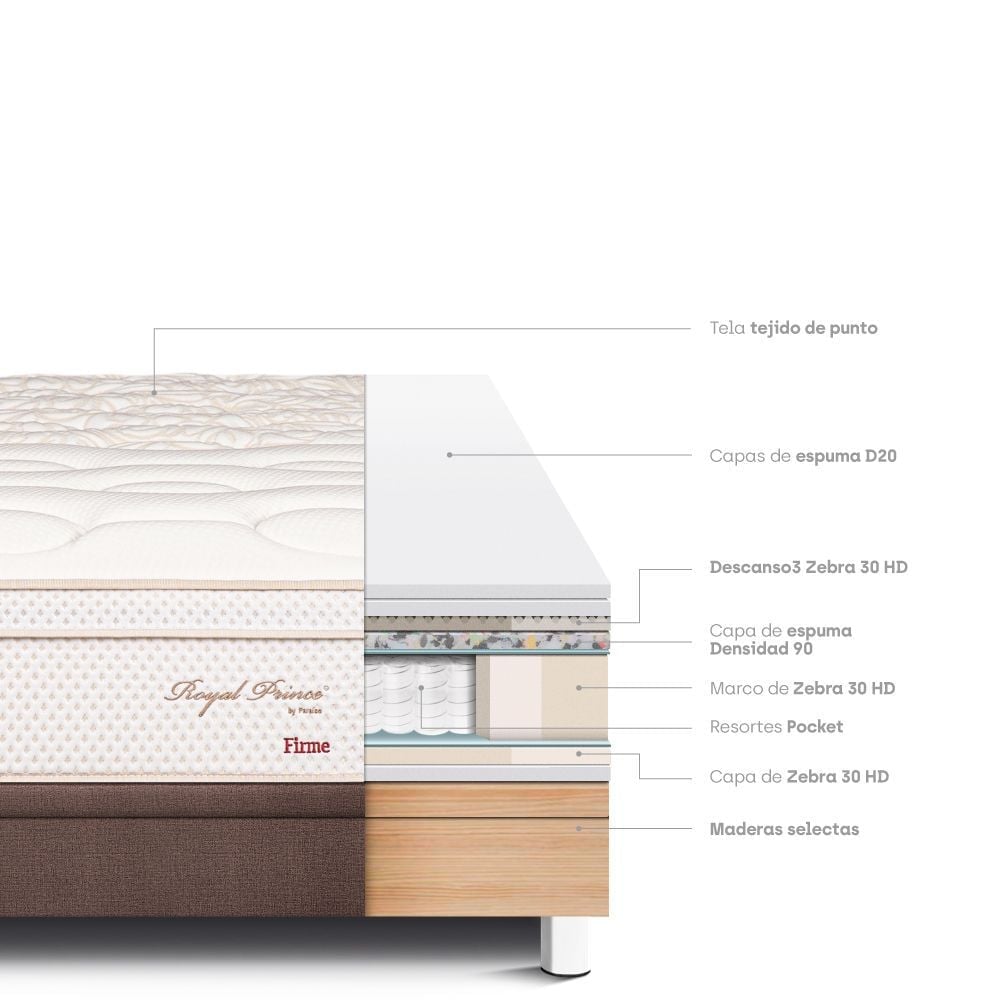 CAMA BOXET PARAISO ROYAL PRINCE 1.5 PLAZAS CHOCOLATE + 1 ALMOHADA VISCOELÁSTICA - 5