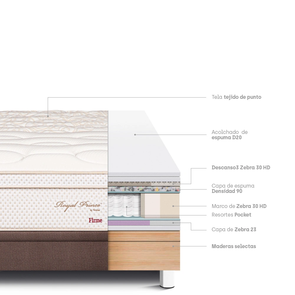 CAMA BOXET PARAISO ROYAL PRINCE 2 PLAZAS CHOCOLATE + 2 ALMOHADAS VISCOELÁSTICAS - 5