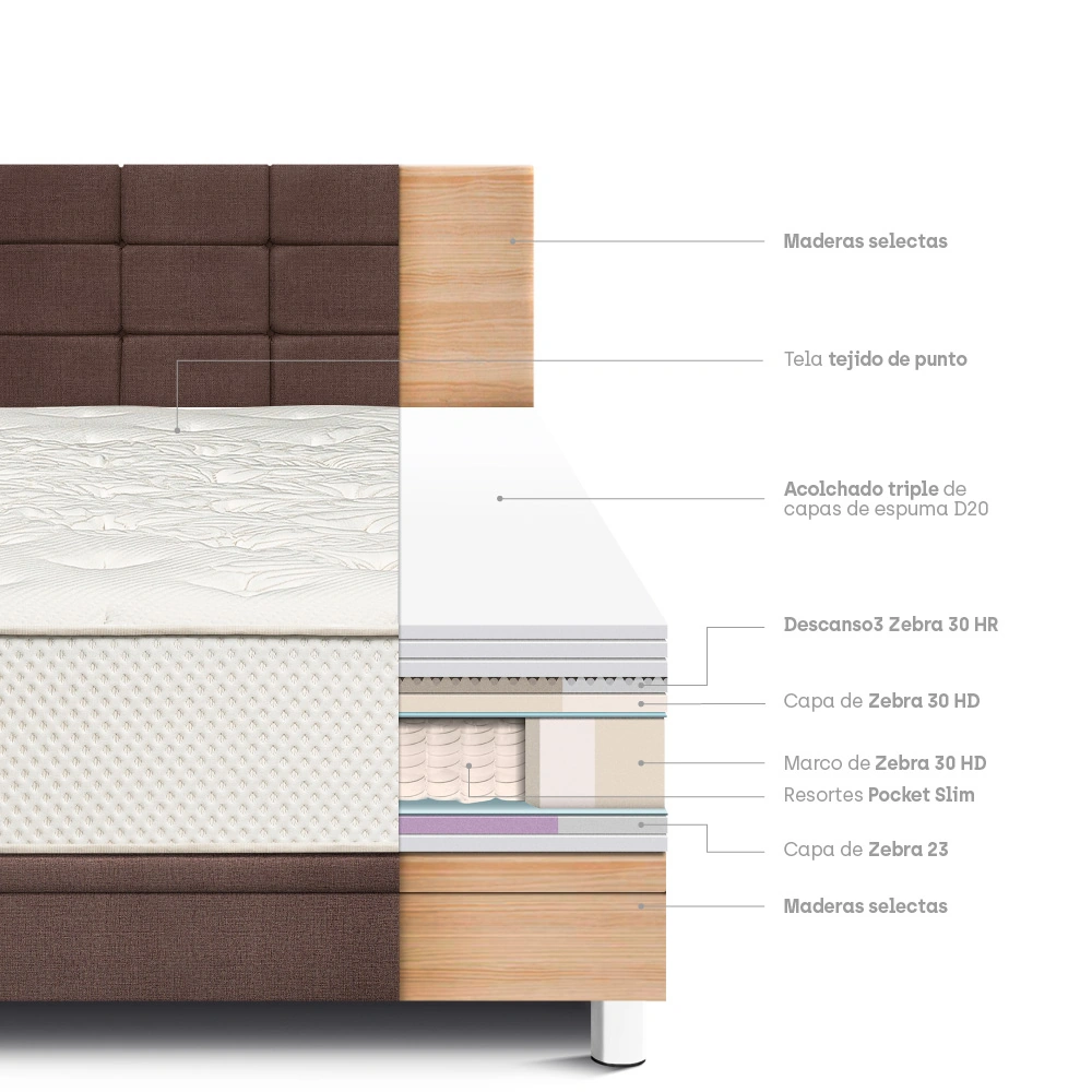 DORMITORIO BOXET PARAÍSO ROYAL CROWN BLOCKS 1.5 PLAZAS CHOCOLATE + 1 ALMOHADA VISCOELÁSTICA - 6