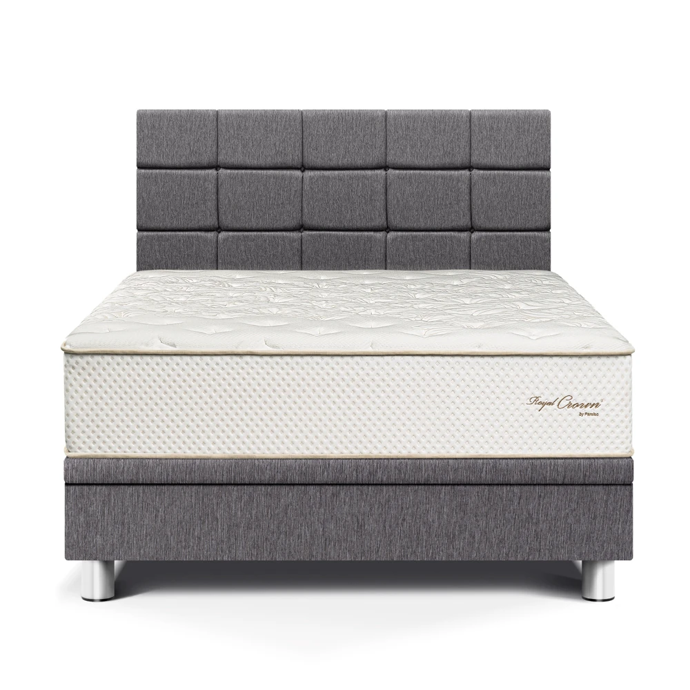 DORMITORIO BOXET PARAÍSO ROYAL CROWN BLOCKS QUEEN GRIS + 2 ALMOHADAS VISCOELÁSTICAS - 1