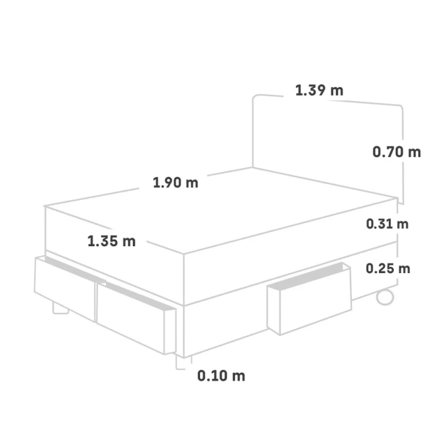 DORMITORIO CON CAJONES PARAÍSO ROYAL CROWN 2 PLAZAS + VELADOR + 2 ALMOHADAS VISCOELÁSTICAS - 6