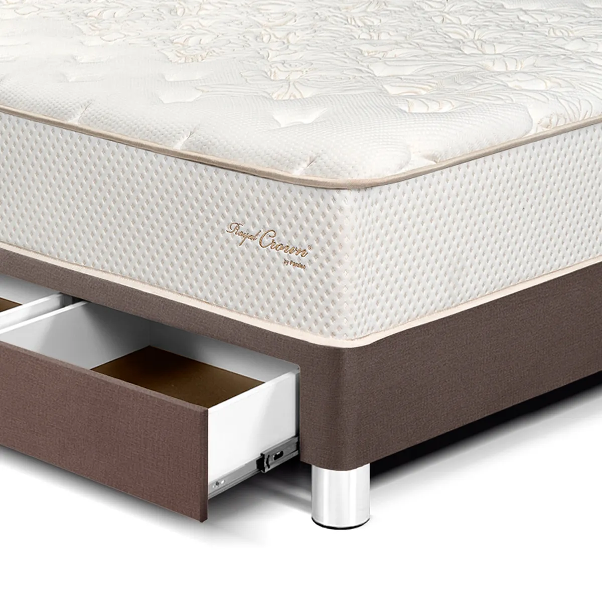 DORMITORIO CON CAJONES PARAÍSO ROYAL CROWN BLOCKS QUEEN + VELADOR CAJÓN CHOCOLATE + 2 ALMOHADAS VISCOELÁSTICAS - 3