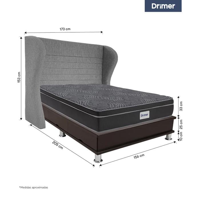 DORMITORIO OPORTO DRIMER VENTUS QUEEN BRETANNA GRIS PLATA - 3