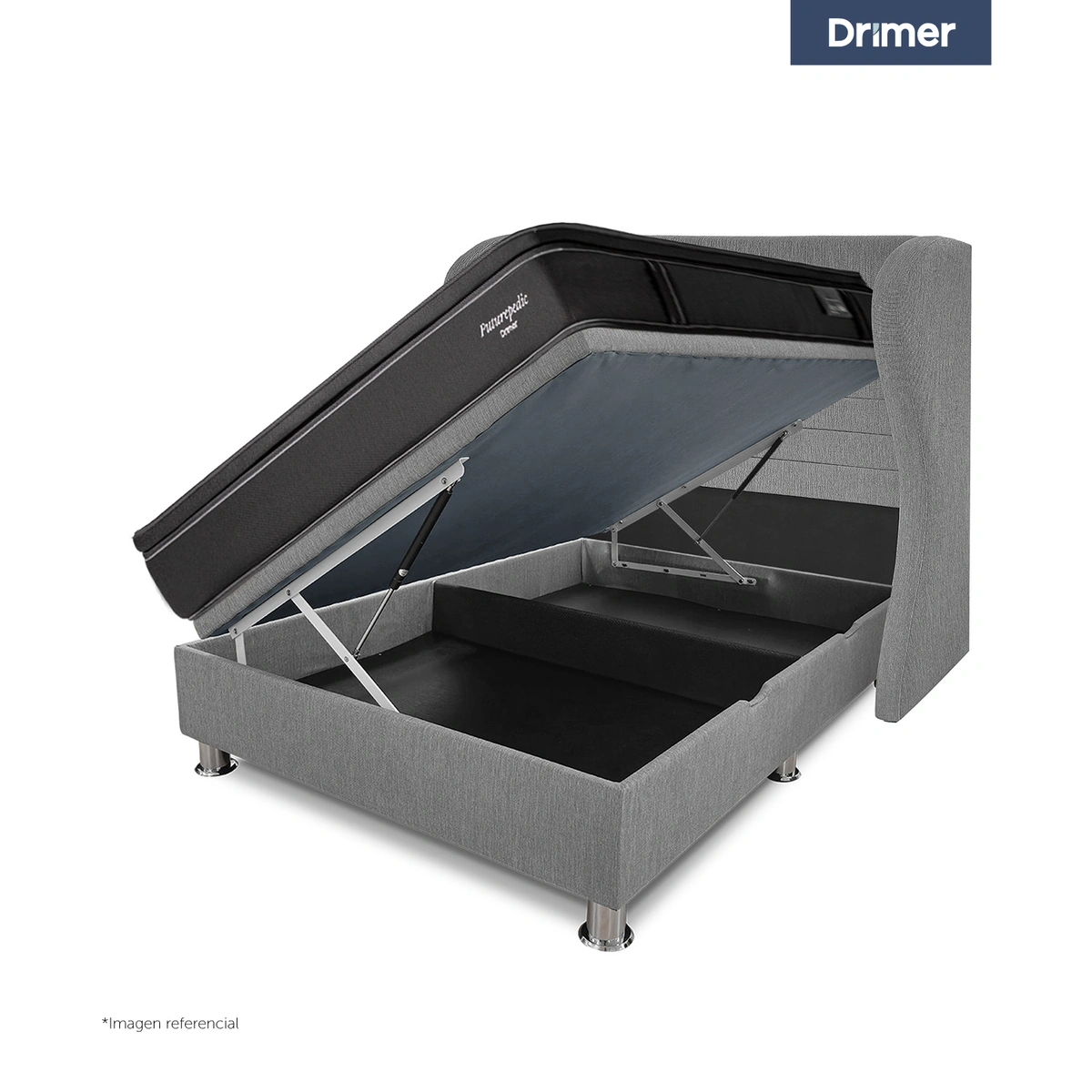 DORMITORIO BOXET DRIMER CROMOPEDIC 2 PLAZAS CABECERA BRETANNA GRIS PLATA - 3