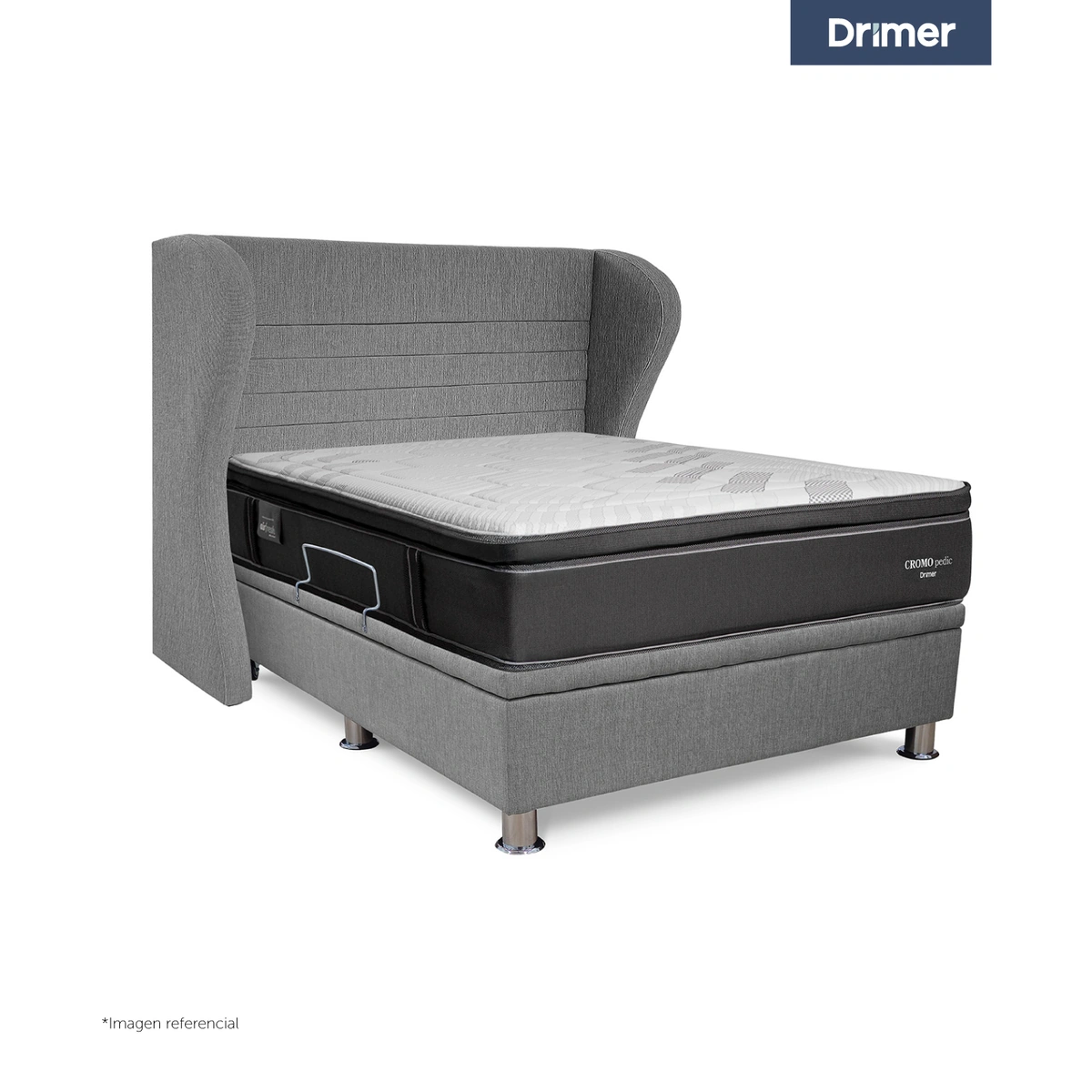 DORMITORIO BOXET DRIMER CROMOPEDIC QUEEN CABECERA BRETANNA GRIS PLATA - 1