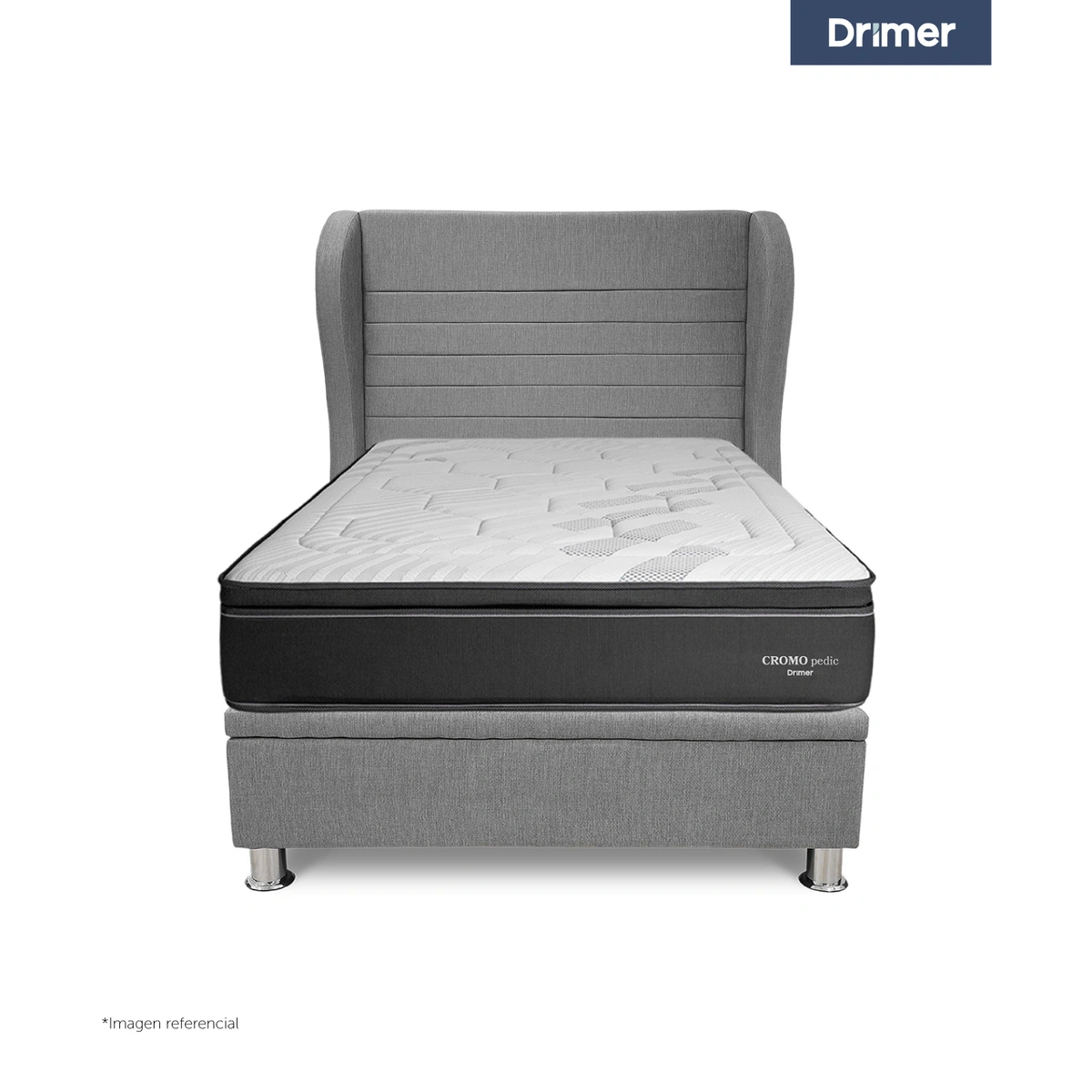 DORMITORIO BOXET DRIMER CROMOPEDIC QUEEN CABECERA BRETANNA GRIS PLATA - 2