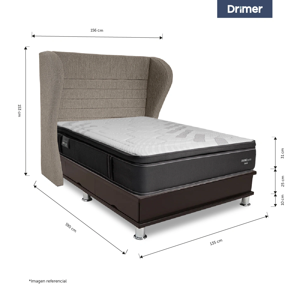 DORMITORIO OPORTO DRIMER CROMOPEDIC 2 PLAZAS BRETANNA BEIGE - 3