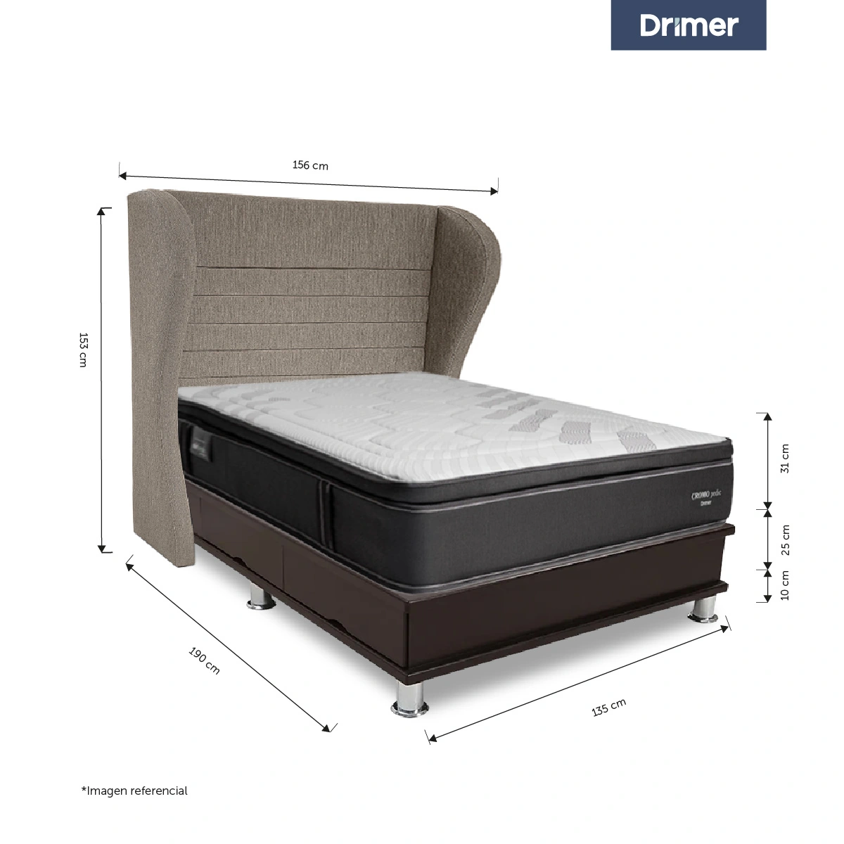 DORMITORIO OPORTO DRIMER CROMOPEDIC QUEEN BRETANNA BEIGE - 3