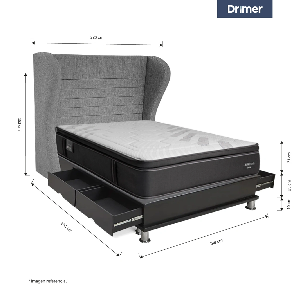 DORMITORIO CANTABRIA CROMOPEDIC KING BRETANNA GRIS PLATA - 3