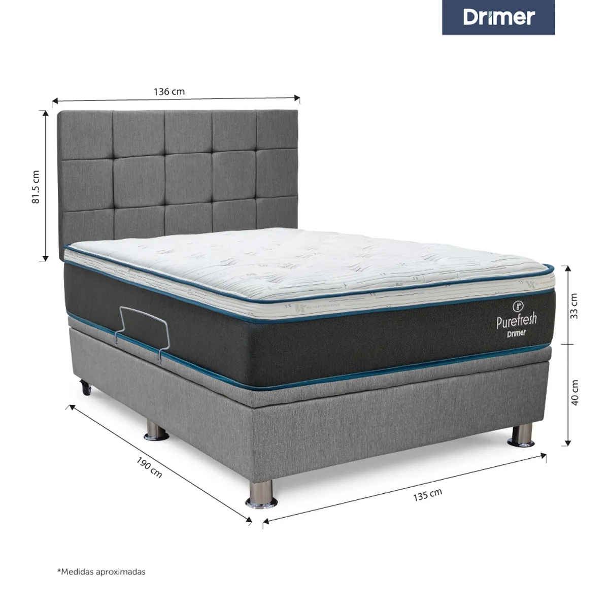 DORMITORIO BOXET DRIMER PURE FRESH 2 PLAZAS GRIS PLATA - 3