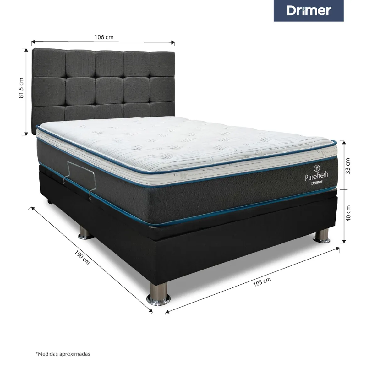 DORMITORIO BOXET DRIMER PURE FRESH 1.5 PLAZAS GRIS - 3