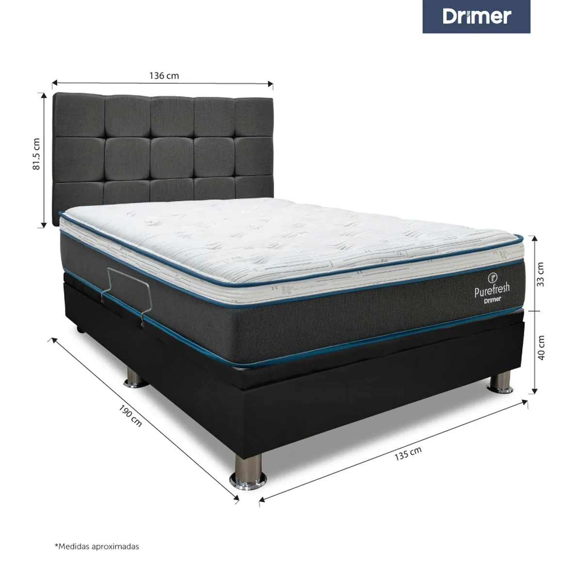 DORMITORIO BOXET DRIMER PURE FRESH 2 PLAZAS GRIS - 3
