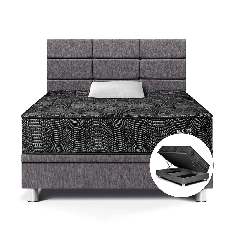 DORMITORIO BOXET PARAISO POCKET MAX BLACK 1.5 PLAZAS GRIS - 1