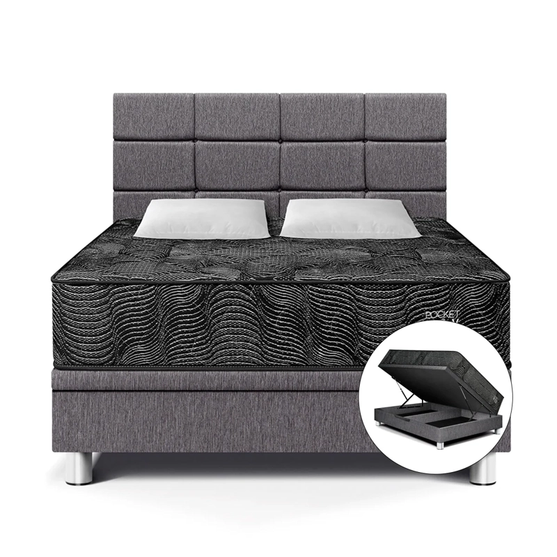 DORMITORIO BOXET PARAISO POCKET MAX BLACK 2 PLAZAS GRIS - 1
