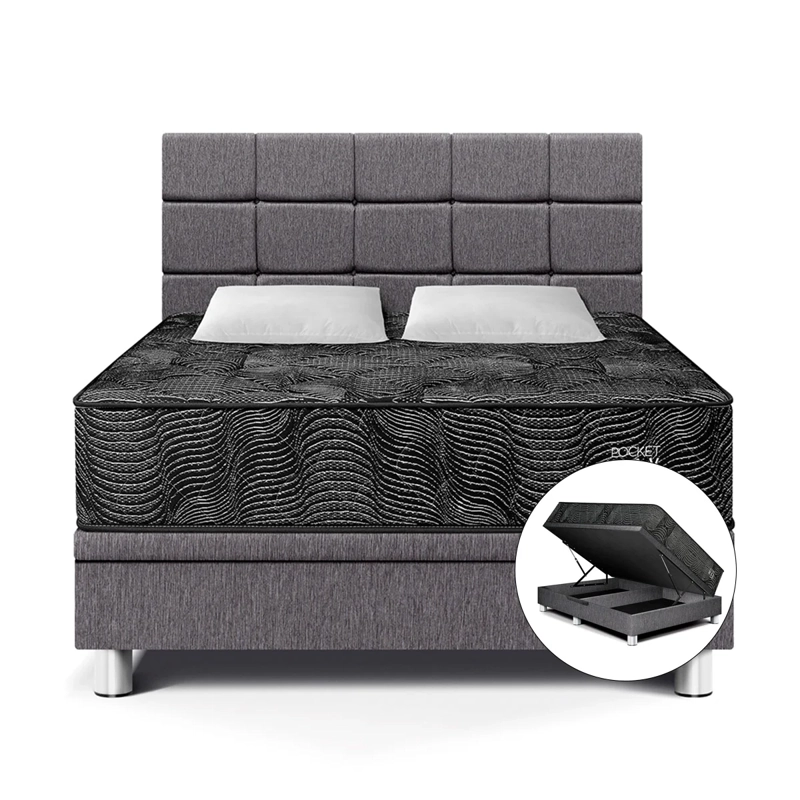 DORMITORIO BOXET PARAISO POCKET MAX BLACK QUEEN GRIS - 1