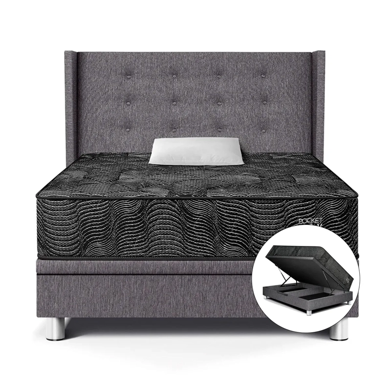 DORMITORIO BOXET PARAISO POCKET MAX BLACK 1.5 PLAZAS GRIS - 1