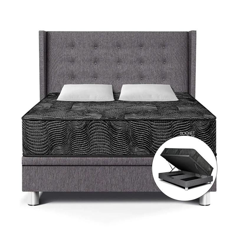 DORMITORIO BOXET PARAISO POCKET MAX BLACK 2 PLAZAS GRIS - 1