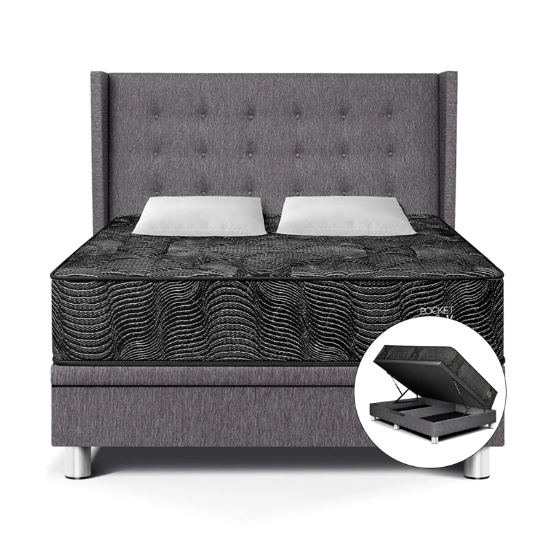 DORMITORIO BOXET PARAISO POCKET MAX BLACK QUEEN GRIS - 1