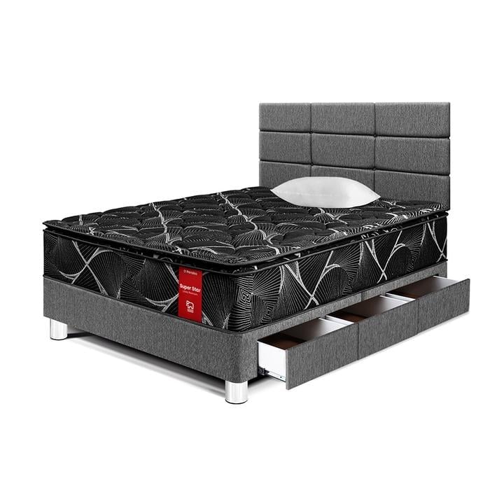 DORMITORIO CON CAJONES PARAÍSO SUPER STAR NEGRO BLOCKS 1.5 PLAZAS GRIS - 1