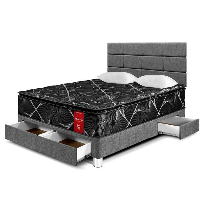 DORMITORIO CON CAJONES PARAÍSO SUPER STAR NEGRO BLOCKS 2 PLAZAS GRIS - 1