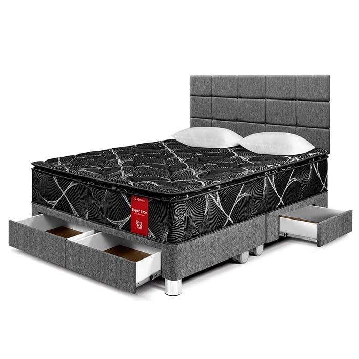 DORMITORIO CON CAJONES PARAÍSO SUPER STAR NEGRO BLOCKS QUEEN GRIS - 1