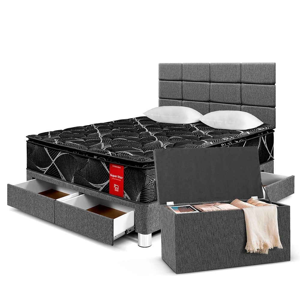 DORMITORIO CON CAJONES PARAISO SUPER STAR NEGRO 2 PLAZAS - 1