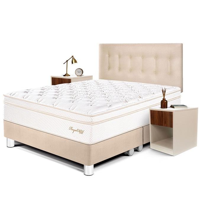 DORMITORIO PARAÍSO ROYAL CLOUD QUEEN + VELADOR CON CAJÓN CHAMPAGNE + 2 ALMOHADAS VISCOELÁSTICAS - 1