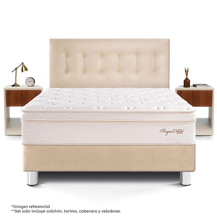 DORMITORIO PARAÍSO ROYAL CLOUD QUEEN + VELADOR CON CAJÓN CHAMPAGNE + 2 ALMOHADAS VISCOELÁSTICAS - 3