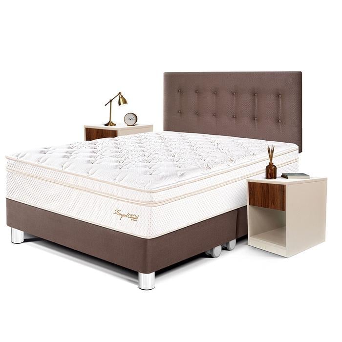 DORMITORIO PARAÍSO ROYAL CLOUD QUEEN + VELADOR CON CAJÓN CHOCOLATE + 2 ALMOHADAS VISCOELÁSTICAS - 1