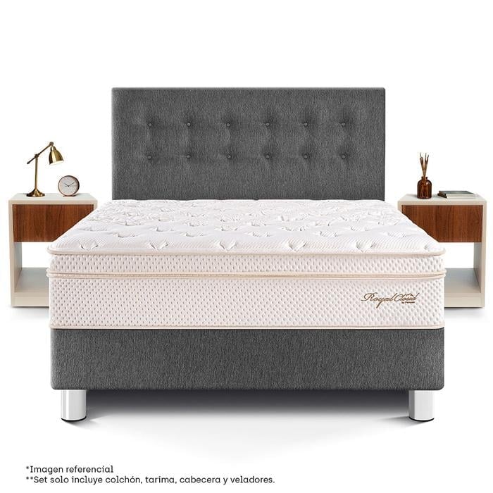 DORMITORIO PARAÍSO ROYAL CLOUD QUEEN + VELADOR CON CAJÓN GRIS + 2 ALMOHADAS VISCOELÁSTICAS - 3