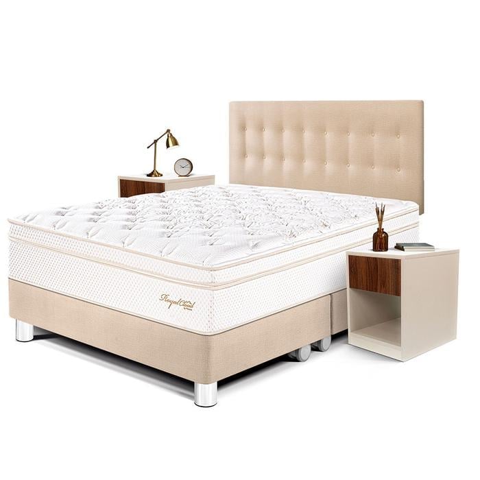DORMITORIO PARAÍSO ROYAL CLOUD KING + VELADOR CON CAJÓN CHAMPAGNE + 2 ALMOHADAS VISCOELÁSTICAS - 1