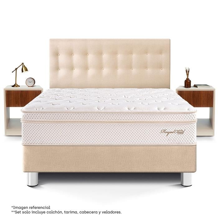 DORMITORIO PARAÍSO ROYAL CLOUD KING + VELADOR CON CAJÓN CHAMPAGNE + 2 ALMOHADAS VISCOELÁSTICAS - 3