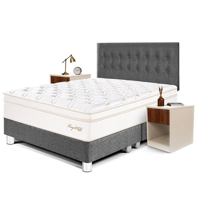 DORMITORIO PARAÍSO ROYAL CLOUD KING + VELADOR CON CAJÓN GRIS + 2 ALMOHADAS VISCOELÁSTICAS - 1