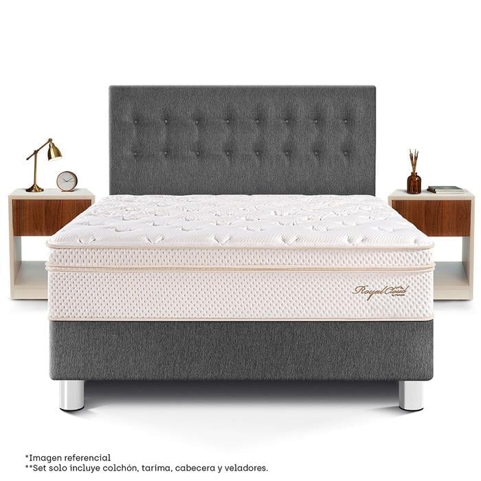 DORMITORIO PARAÍSO ROYAL CLOUD KING + VELADOR CON CAJÓN GRIS + 2 ALMOHADAS VISCOELÁSTICAS - 3