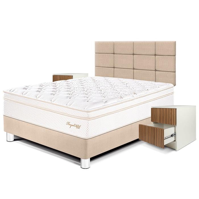 DORMITORIO PARAÍSO ROYAL CLOUD BLOCKS 2 PLAZAS + VELADOR BRISSE CHAMPAGNE + 2 ALMOHADAS VISCOELÁSTICAS - 1