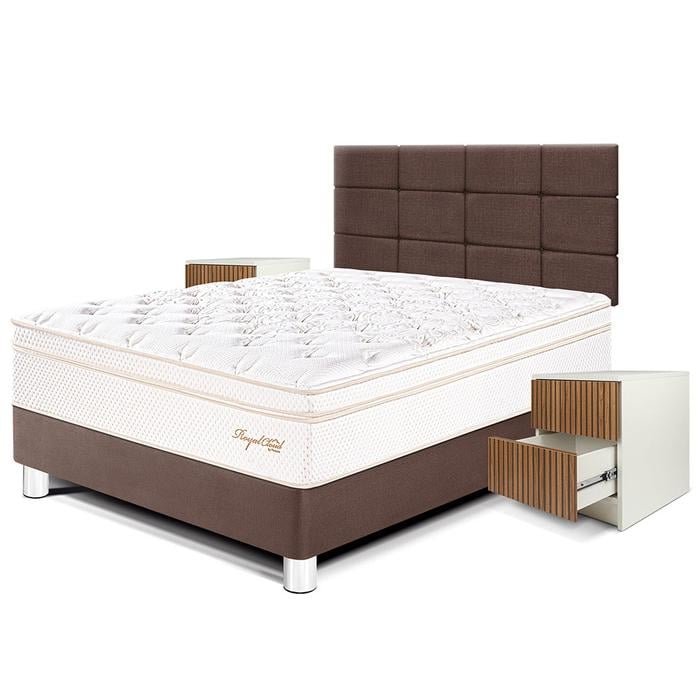 DORMITORIO PARAÍSO ROYAL CLOUD BLOCKS 2 PLAZAS + VELADOR BRISSE CHOCOLATE + 2 ALMOHADAS VISCOELÁSTICAS - 1