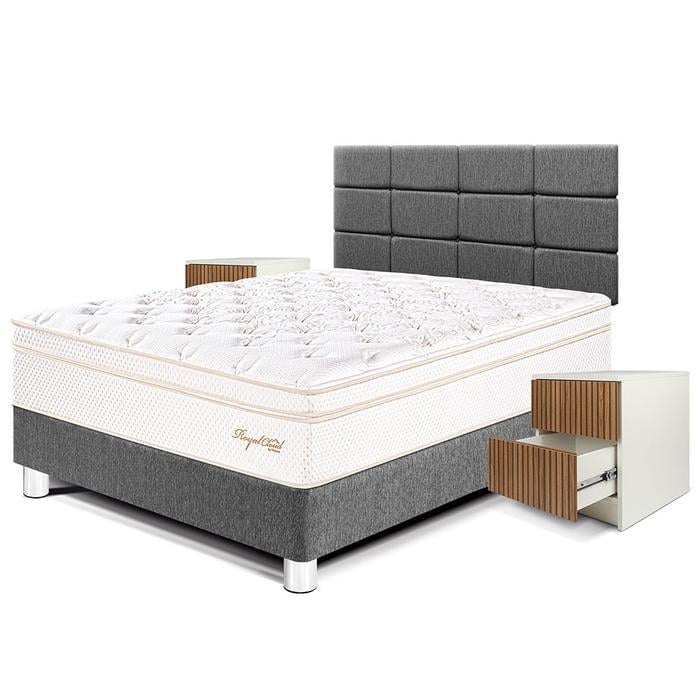 DORMITORIO PARAÍSO ROYAL CLOUD BLOCKS 2 PLAZAS + VELADOR BRISSE GRIS + 2 ALMOHADAS VISCOELÁSTICAS - 1