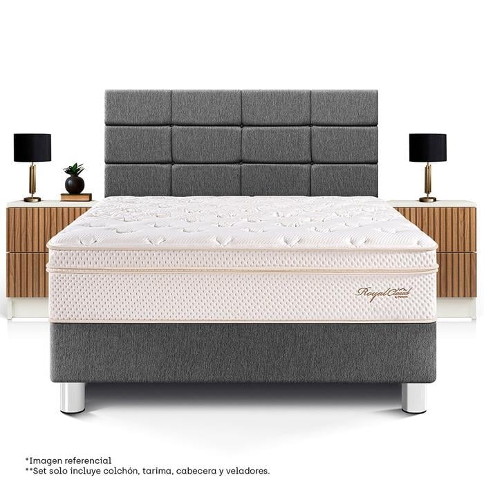 DORMITORIO PARAÍSO ROYAL CLOUD BLOCKS 2 PLAZAS + VELADOR BRISSE GRIS + 2 ALMOHADAS VISCOELÁSTICAS - 3