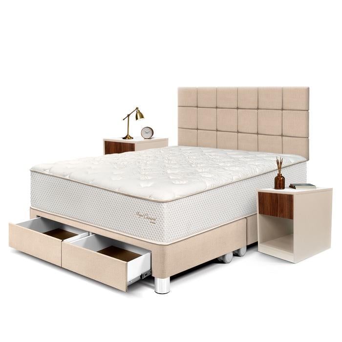 DORMITORIO CON CAJONES PARAÍSO ROYAL CROWN BLOCKS KING + VELADOR CON CAJÓN CHAMPAGNE + 2 ALMOHADAS VISCOELÁSTICAS - 1