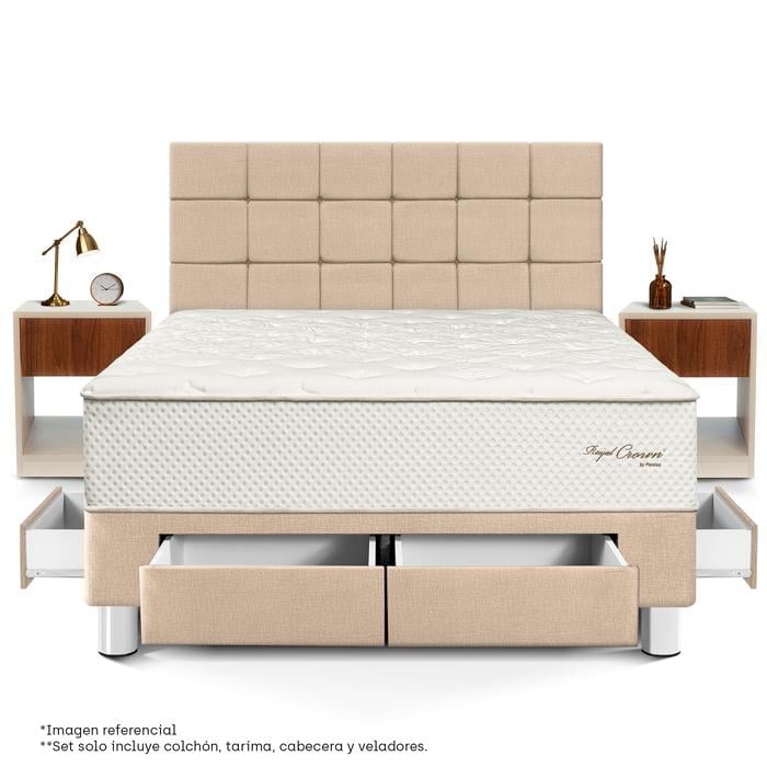 DORMITORIO CON CAJONES PARAÍSO ROYAL CROWN BLOCKS KING + VELADOR CON CAJÓN CHAMPAGNE + 2 ALMOHADAS VISCOELÁSTICAS - 3