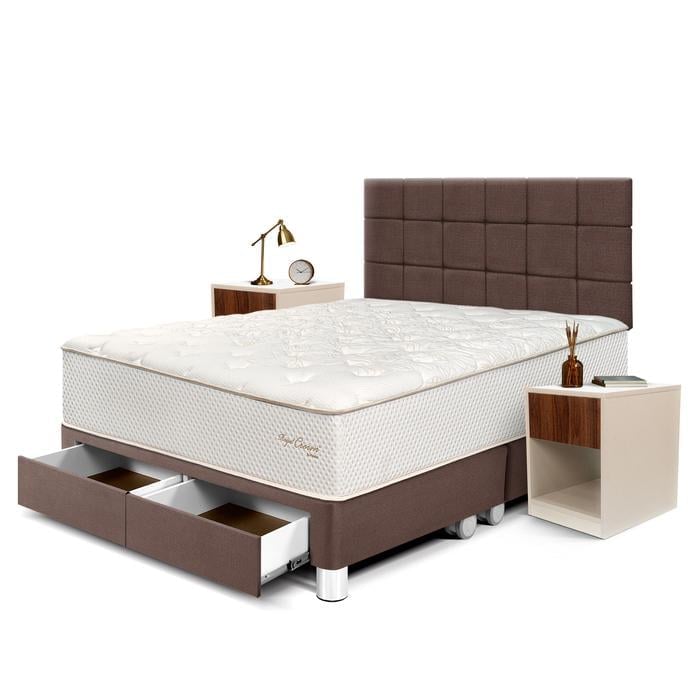 DORMITORIO CON CAJONES PARAÍSO ROYAL CROWN BLOCKS KING + VELADOR CON CAJÓN CHOCOLATE + 2 ALMOHADAS VISCOELÁSTICAS - 1